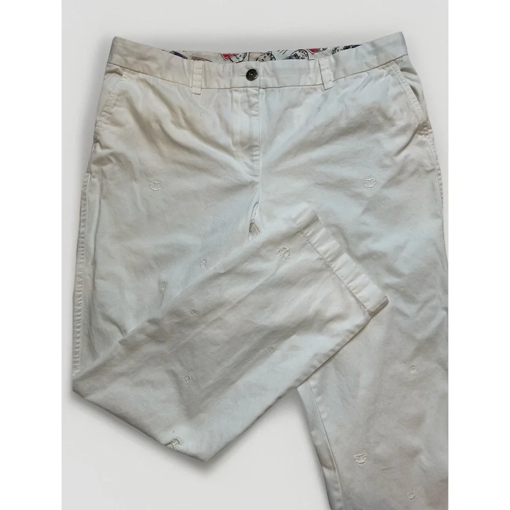 Brooks Brothers White Cotton Chino‎ Pants Embroidered Anchors Size 12 Straight